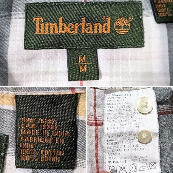 Vintage Y2K TIMBERLAND Madras Plaid 100% Cotton SS Button Up Shirt Mens Size M - Picture 3 of 3